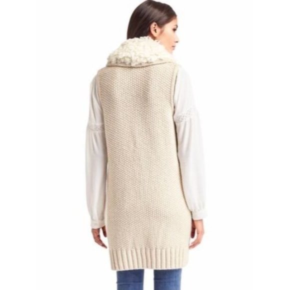 Gap SMALL Womens Sherpa Collar Cream Alpaca Wool Blend Knit Tunic Sweater Vest - Picture 6 of 11